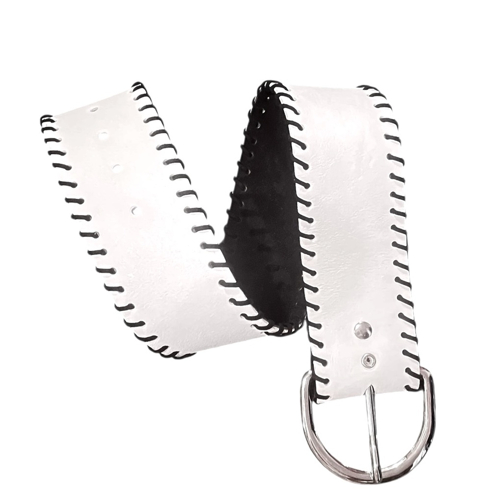 Melamed White Leather Black Suede Wide Buckle‎ Belt Contrast stitch M